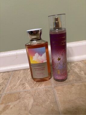 Unopened Bath & Body Works Pink Purple Body Mist & Orange Shower Gel Gift Set